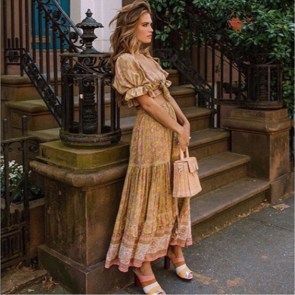 Spell & gypsy dahlia skirt set crop and top green floral - Picture 7 of 7